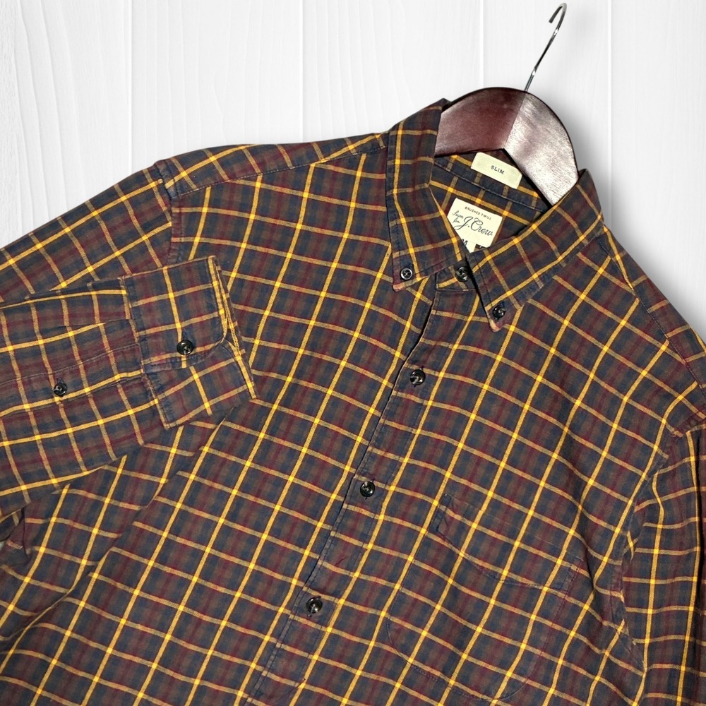J.‎ Crew Cotton Slim Fit Plaid Button Down Long Sleeve Shirt Mens M Red